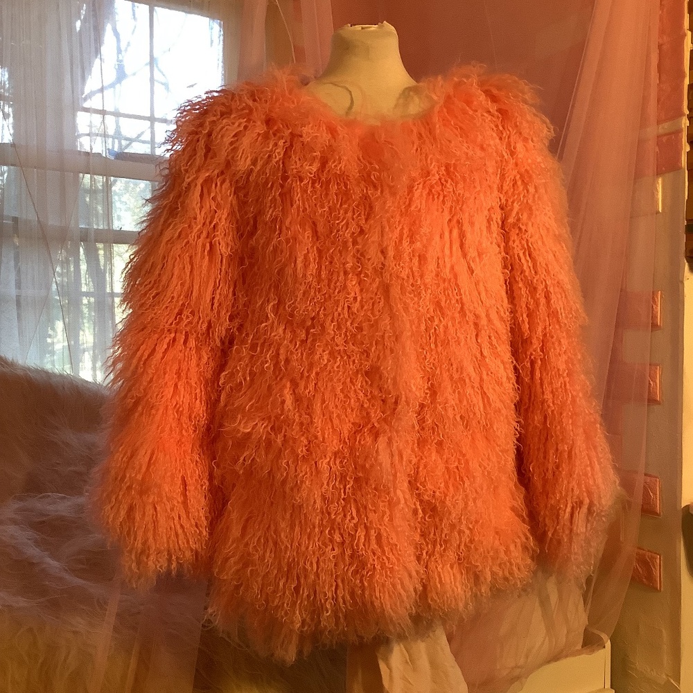 Pink Mongolian Lamb Fur Coat